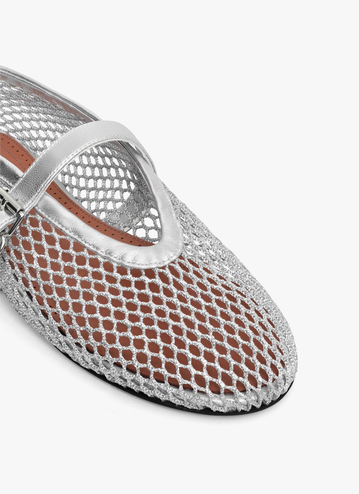BALLET FLATS IN LAMINATED FISHNET ALAÏA SILVER BALLET FLATS IN LAMINATED FISHNET